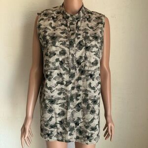 Kenneth Cole NY Olive Green Camouflage Tank-Top Collared Blouse Women’s Size L